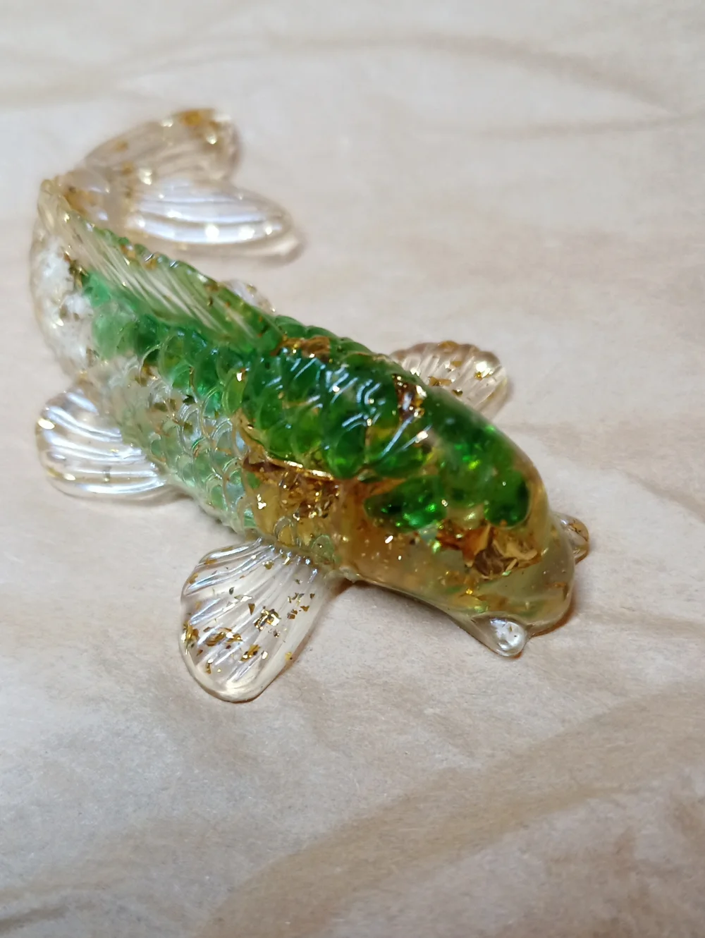 Decorative Green Gold Good Luck Fish Figurine Coin